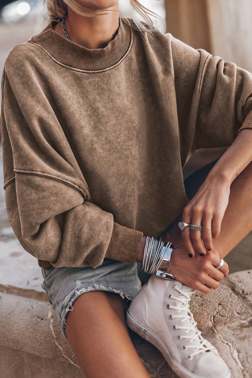 The Effortless Cozy Drop Shoulder Pullover - Brown