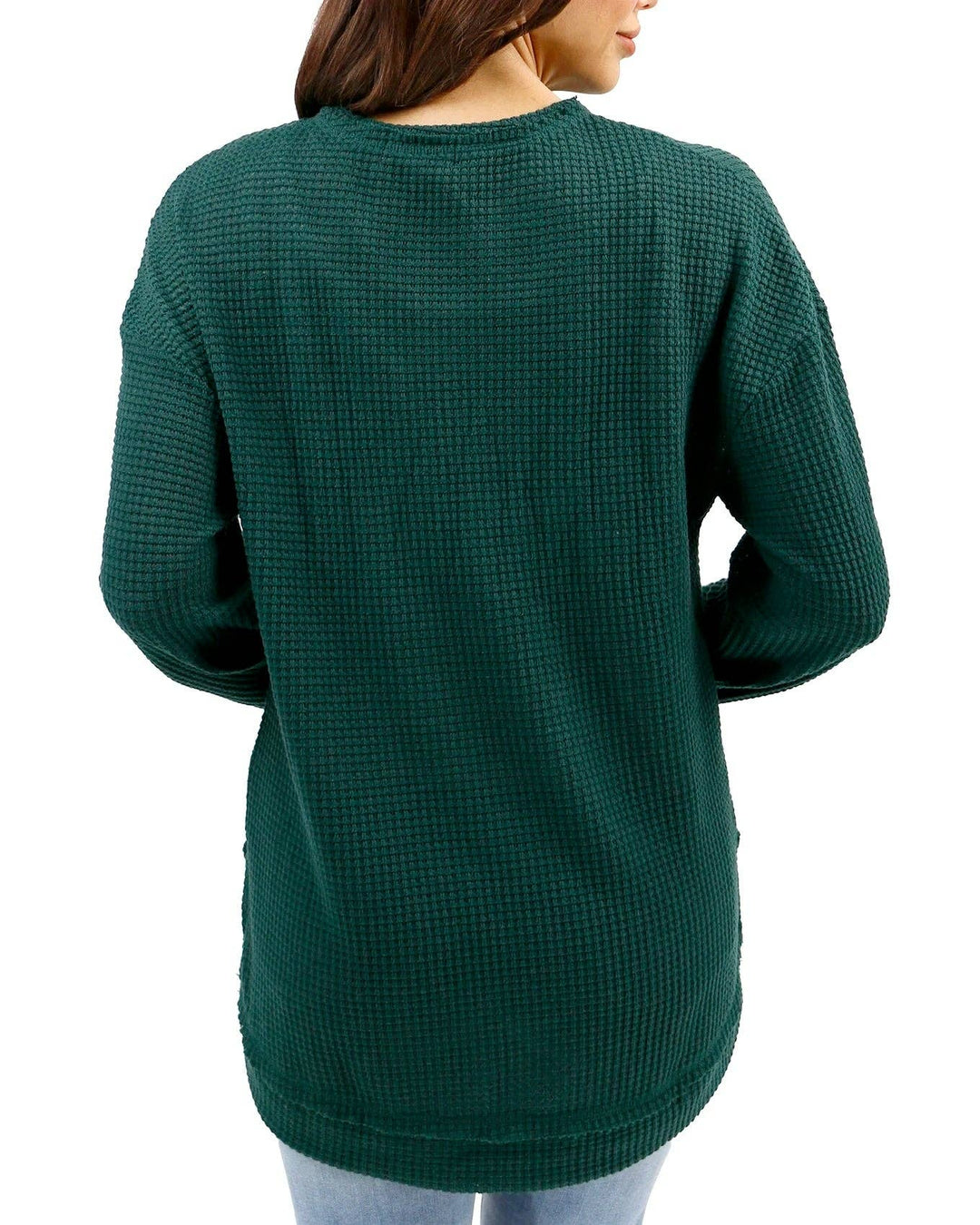 Slouchy Waffle Pullover in Emerald