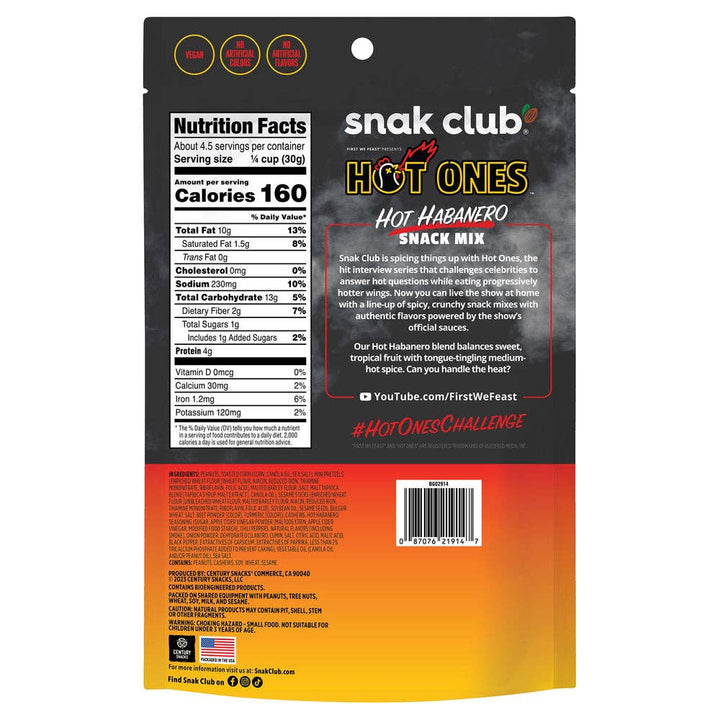 Snak Club Hot Ones Hot Habanero Snack Mix, 4.5oz Bag, 6ct