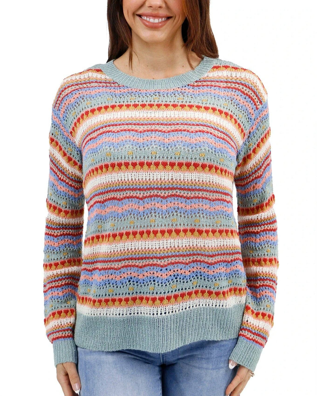 Pointelle Striped Sweater in Multi Earthtone