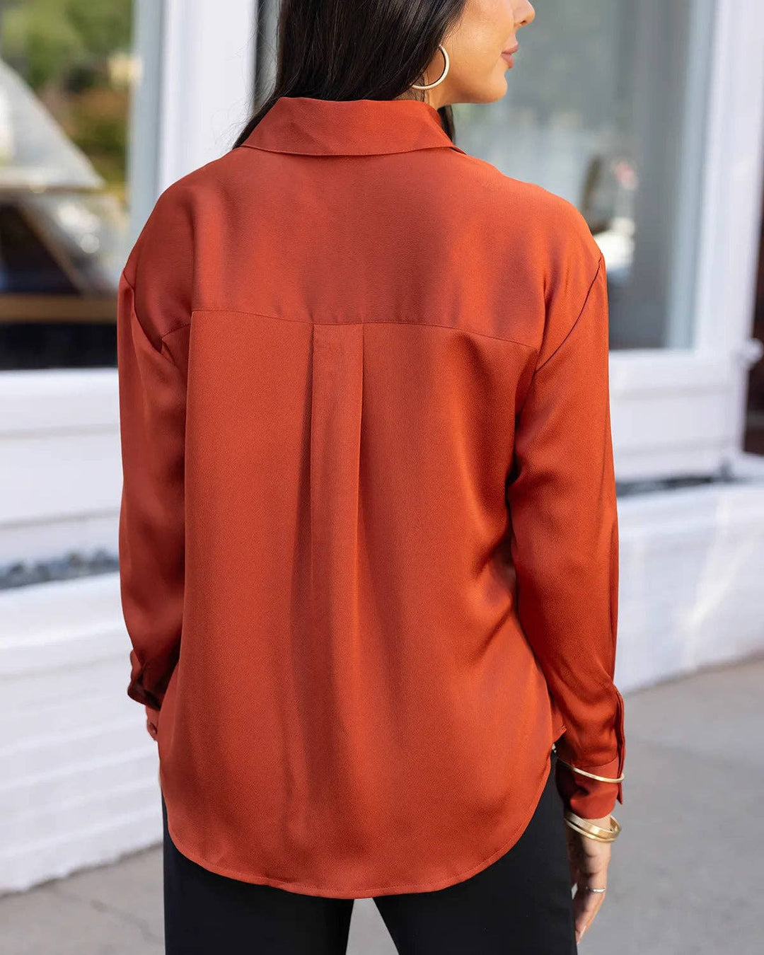 Satin Button Down Top In Rust