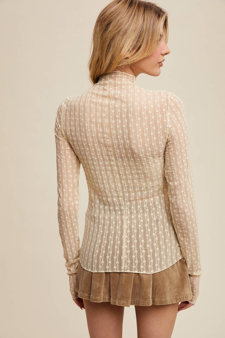 Semi Sheer Textured Lace Layering Top - Butter