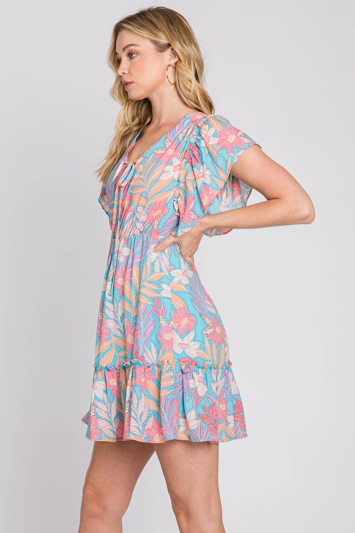 Ruffle Sleeve Floral Mini Dress