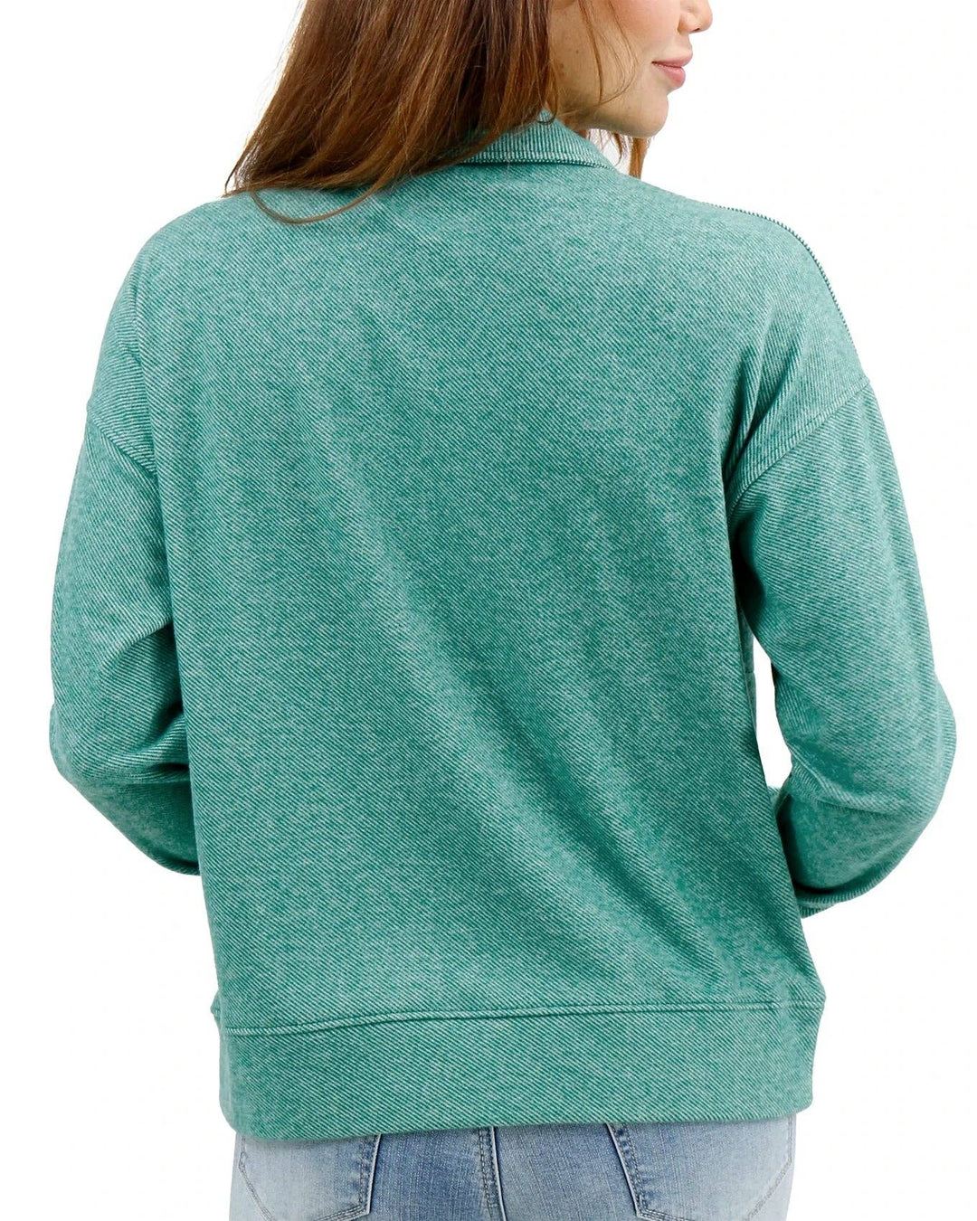 Grace and Lace Cool Day Quarter Zip Pullover in Glade Green