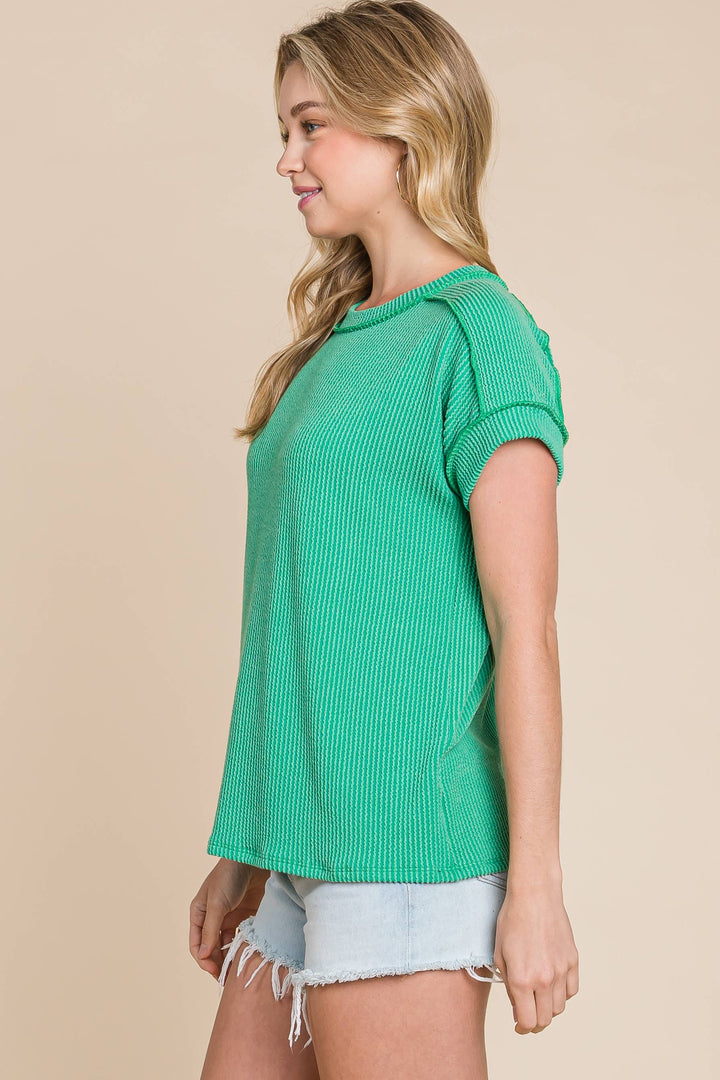 The Breezy Ribbed Knit Top - Kelly Green
