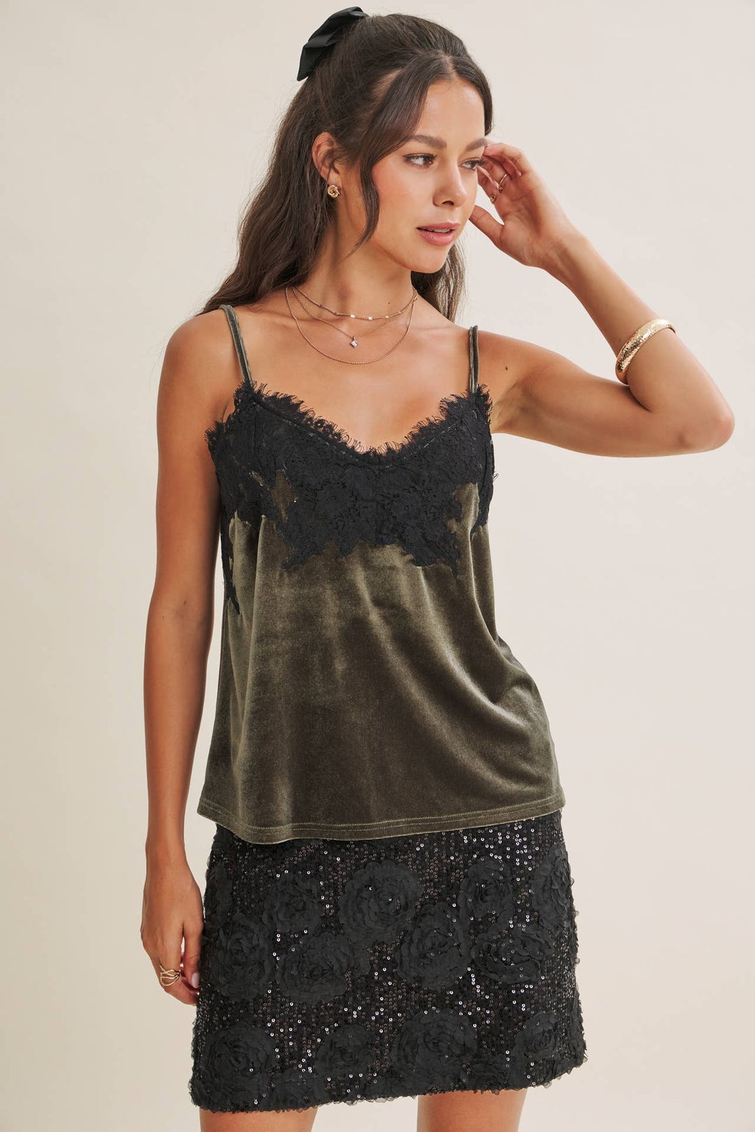 Velvet & Whispers Lace Cami - Champagne