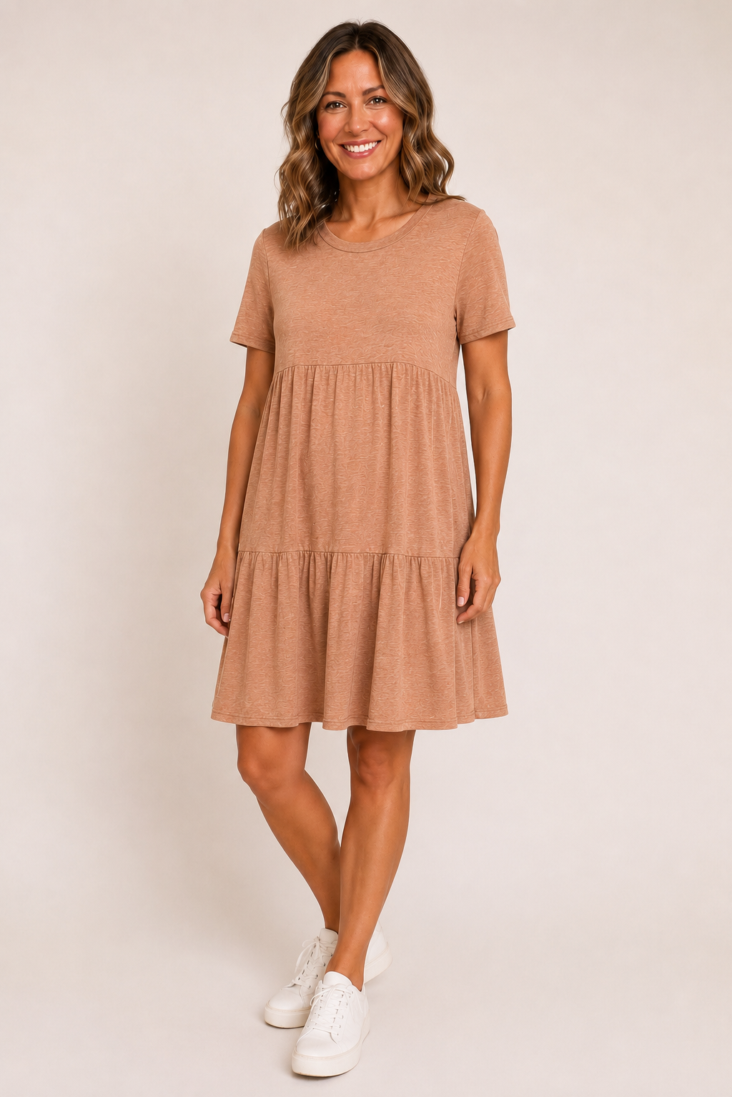Caramel Tiered Short Sleeve Dress