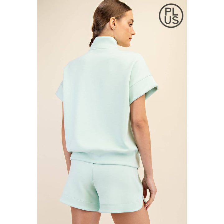 RAE MODE PLUS SIZE MODAL SCUBA QUARTER ZIP SHORT SLEEVE TOP