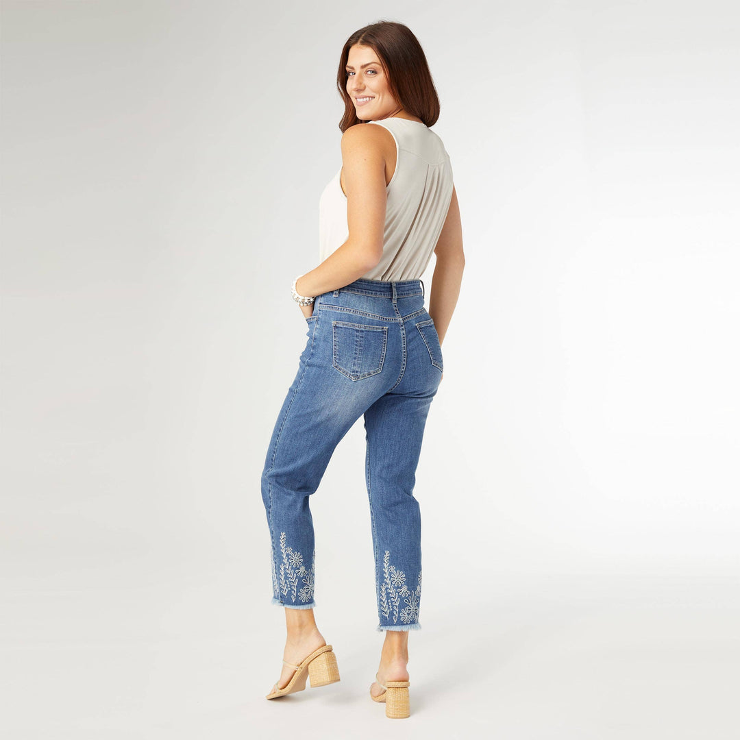 Bambu Soft Straight Crop with Floral Embroidery