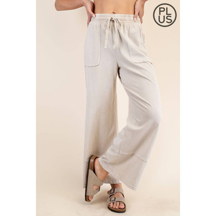 RAE MODE PLUS SIZE MINERAL WASHED WIDE LEG PANT - Dusty Blue