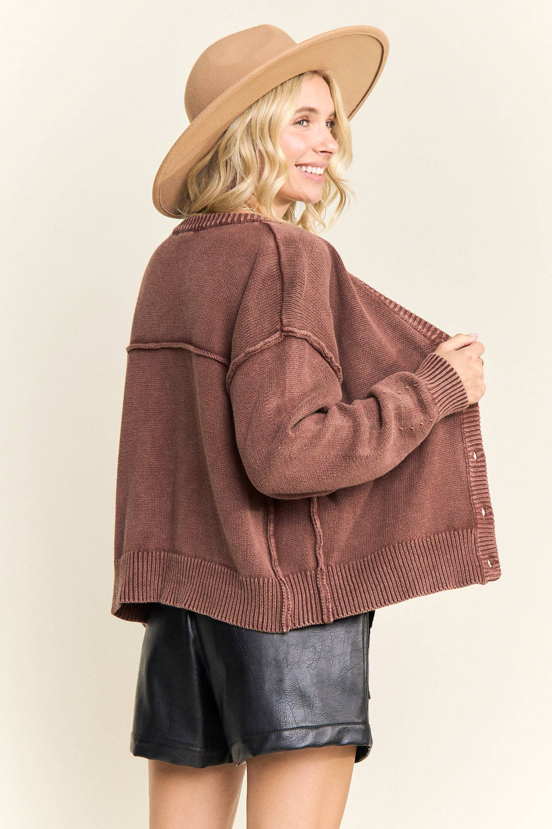 Knit Happens Button-Up Cardigan - Brown