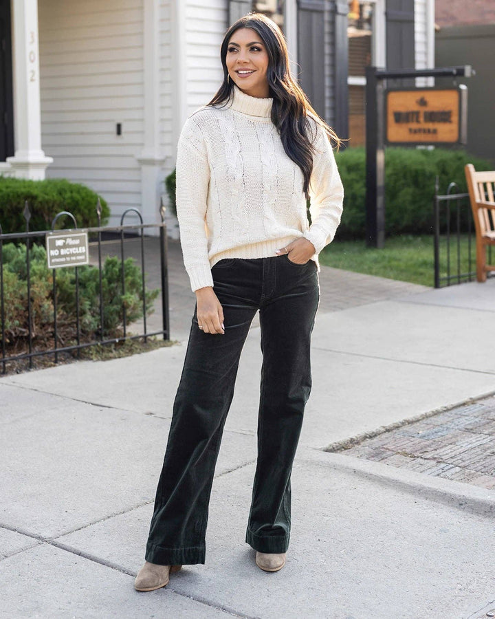 Wide Leg Corduroy Pants in Deep Green