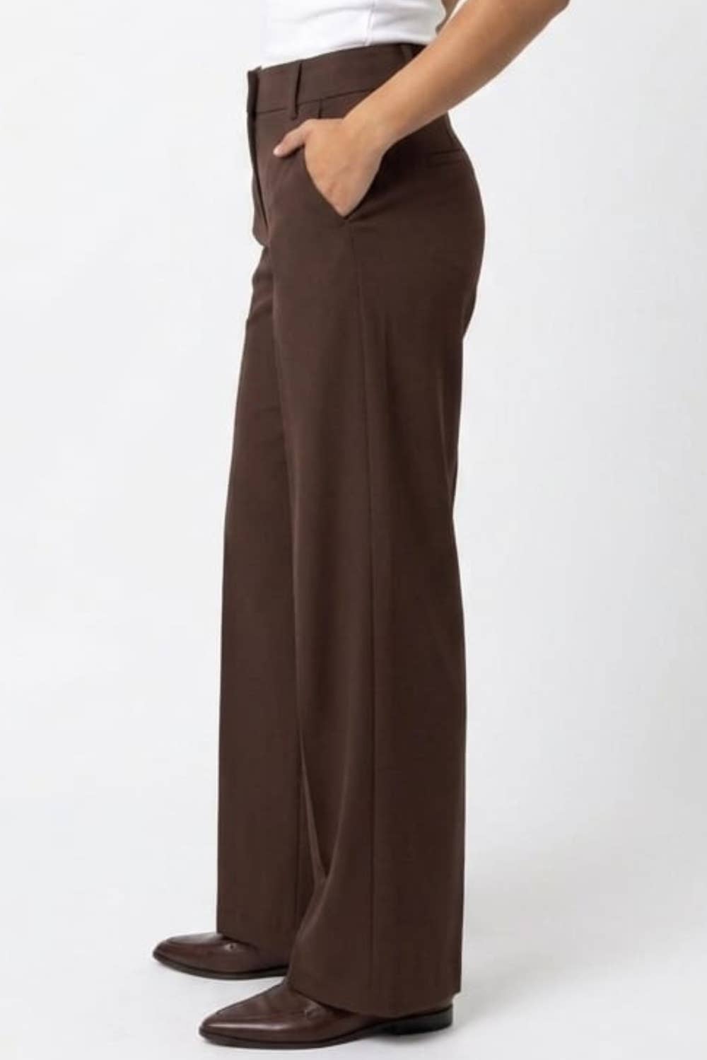 Zac & Rachel Wide Leg Belted Pants - Chocolate