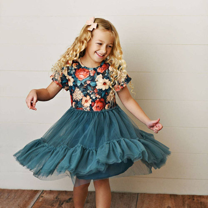 Kids Emerald Vintage Floral Tulle Fancy Spring Easter Dress
