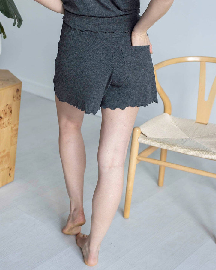 Essential Ribbed Lounge Sleep Shorts In Charcoal