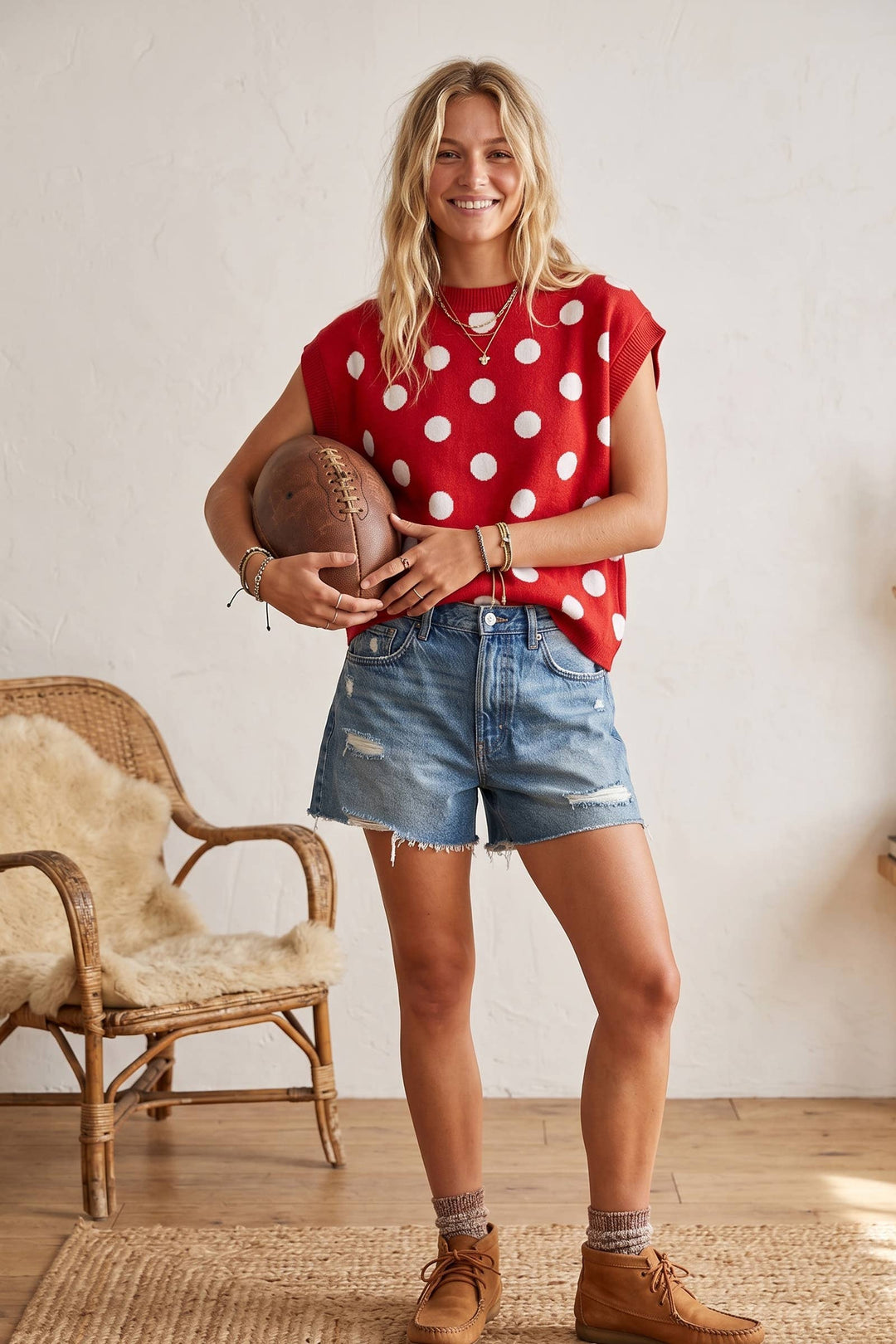 Gameday Polka Dot Sleeveless Knit Top - Red/White