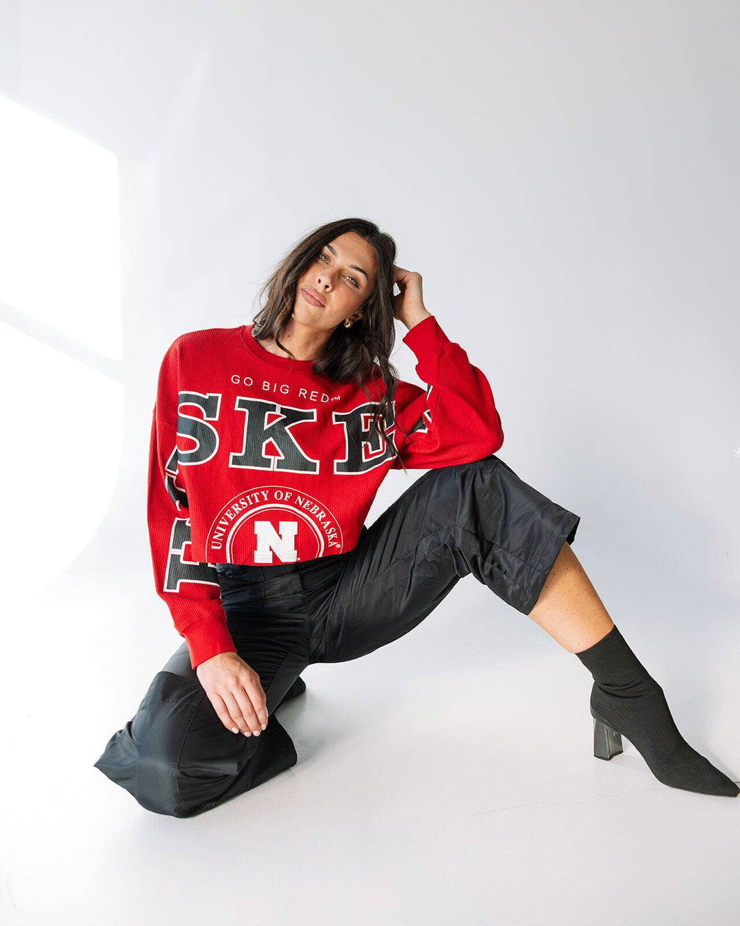 Nebraska Phipps Split Sleeve Cropped Corded Crew