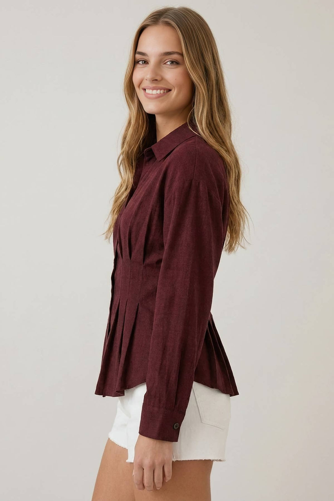 Pretty Pleats Please Button-Up