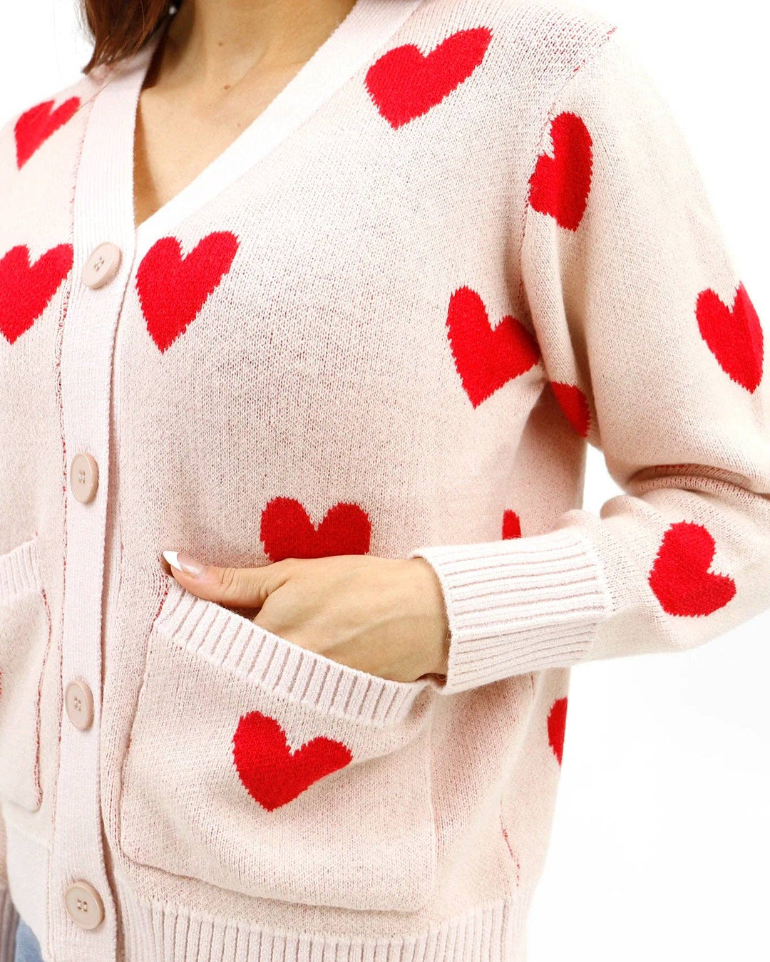 Knit Heart Cardigan in Cream