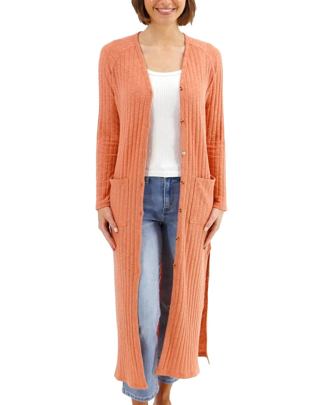 Ribbed Long Duster Cardigan in Sunset