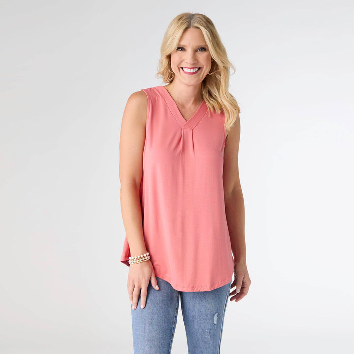 Erin Pleat Back V-Neck Tank - IN 3 COLORS!!