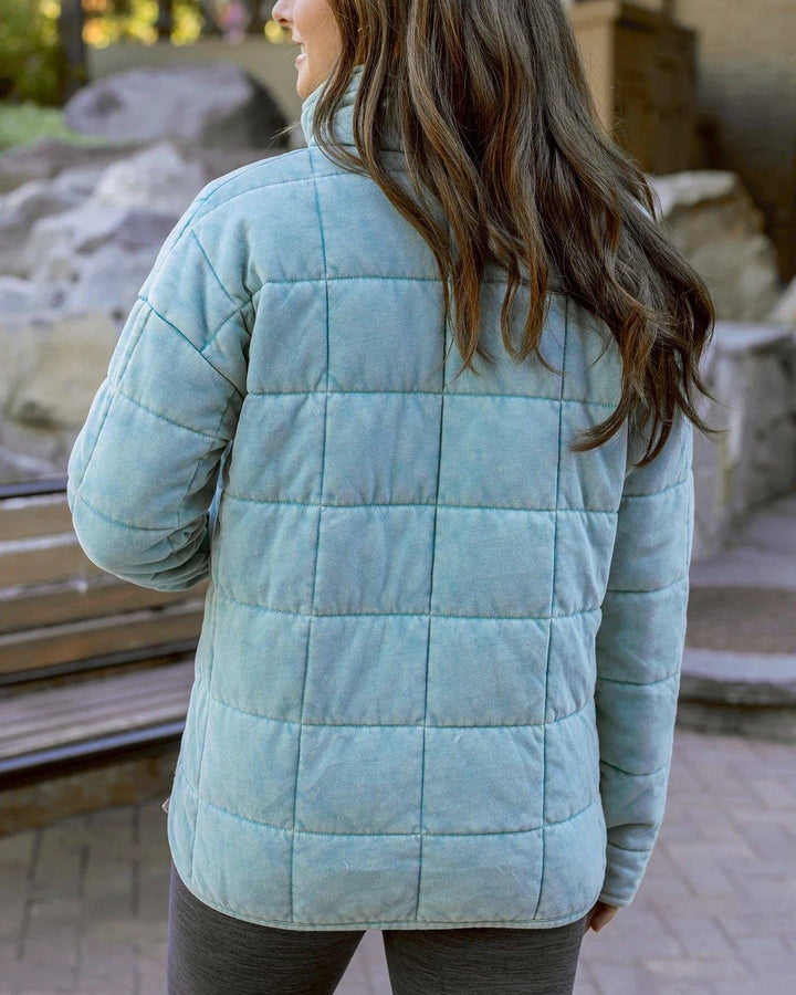 Grace and Lace Mineral Washed Quilted Jacket in Icy Blue