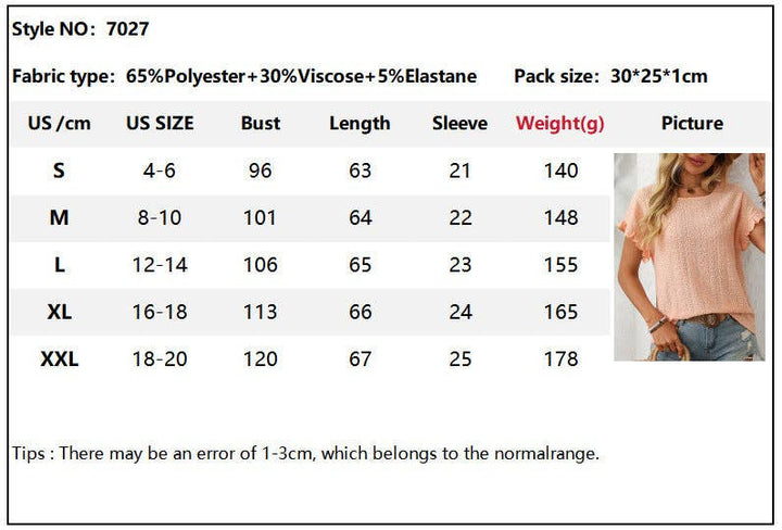 Sweet Short-Sleeve Hollow-Out Top - Pink