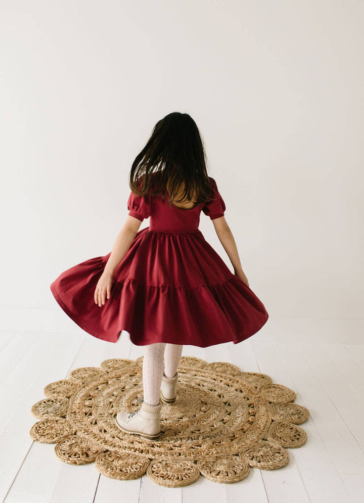 Girls' Puff Dress in Wine