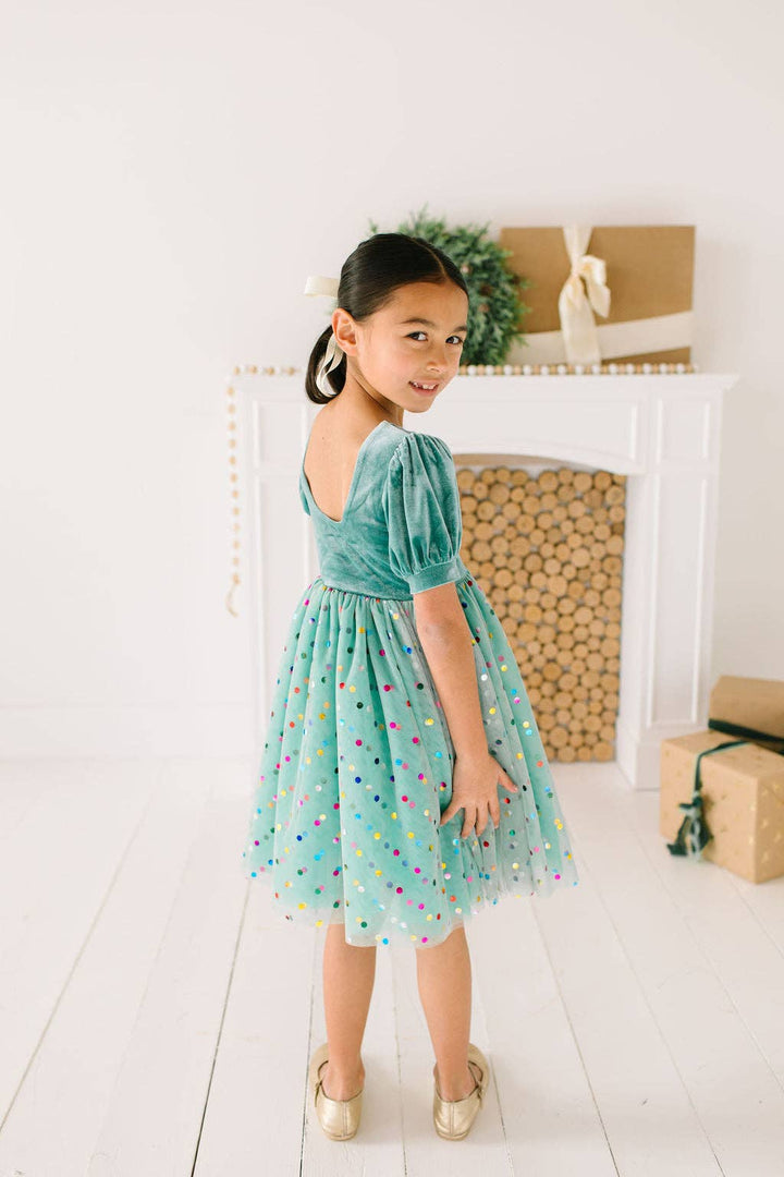 Girls' & Toddler Diana Puff Dress in Minty Confetti