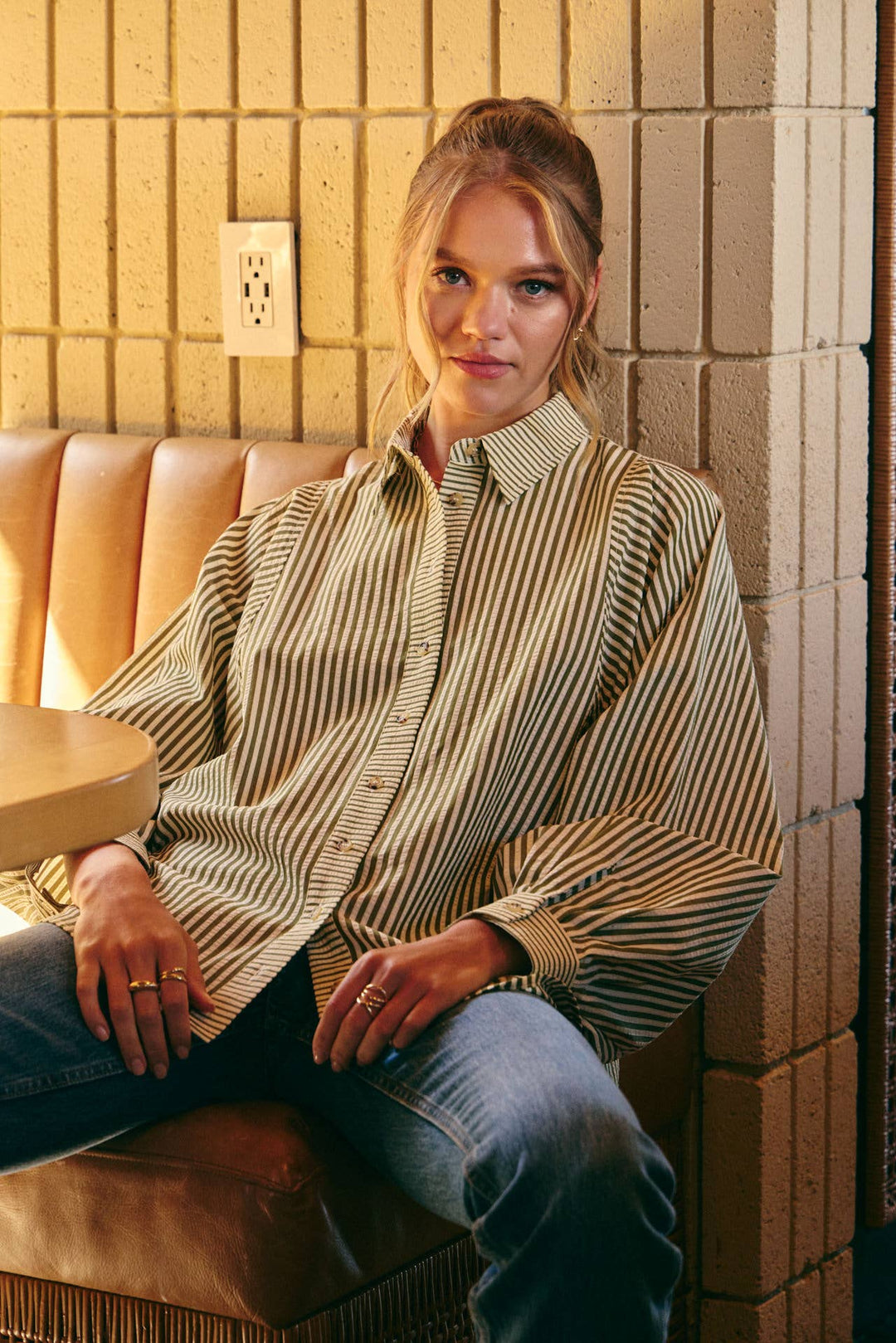 Between the Lines Button-Up - Brick Red