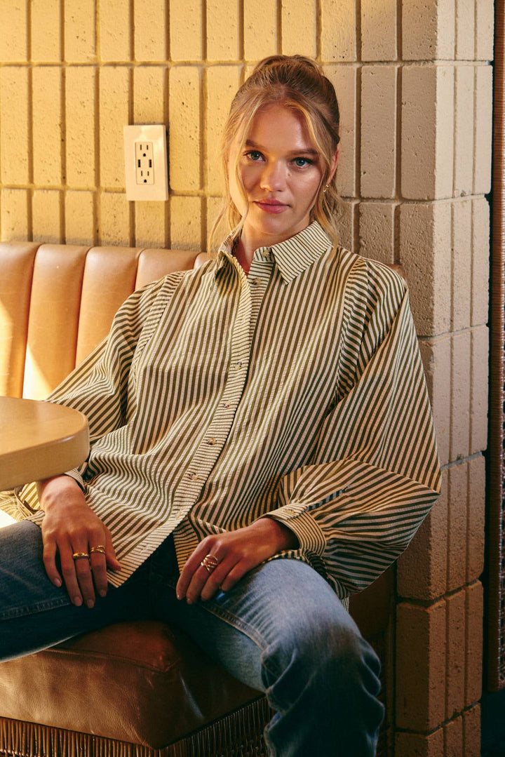 Between the Lines Button-Up - Brick Red