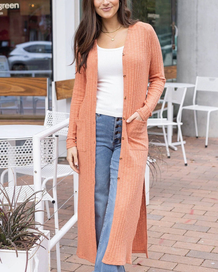 Ribbed Long Duster Cardigan in Sunset