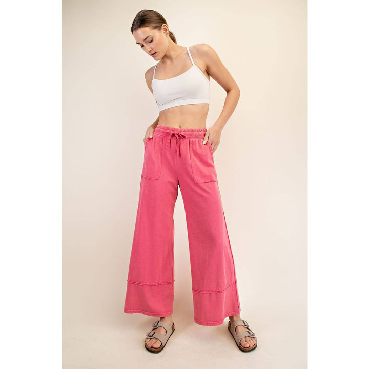 New Colors MINERAL WASHED WIDE LEG PANT - Mocha