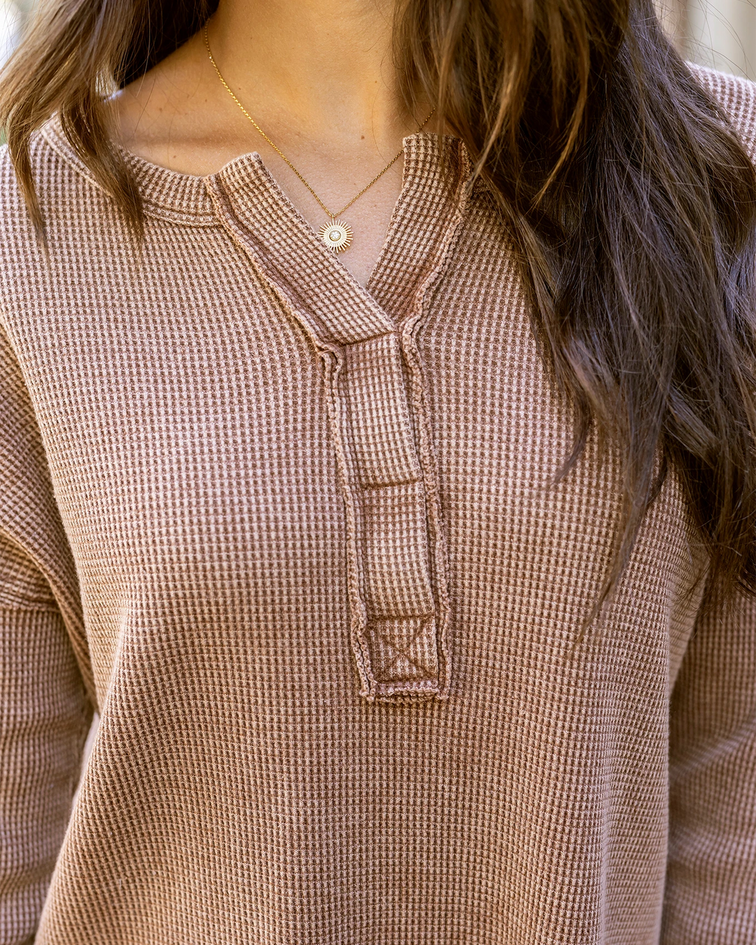 Mineral Washed Waffle Henley in Copper