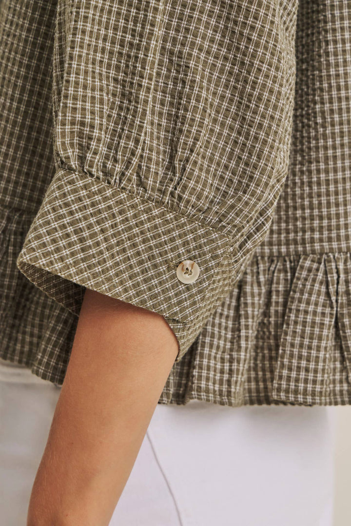 Sunday Stroll Gingham Ruffle Top - Olive