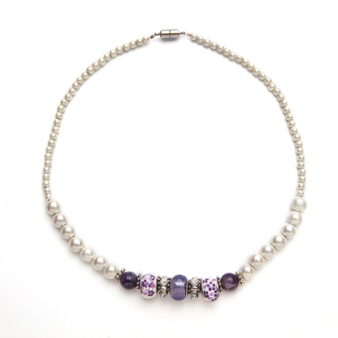 White Magnets, Amethyst, Porcelain and Crystal Beaded