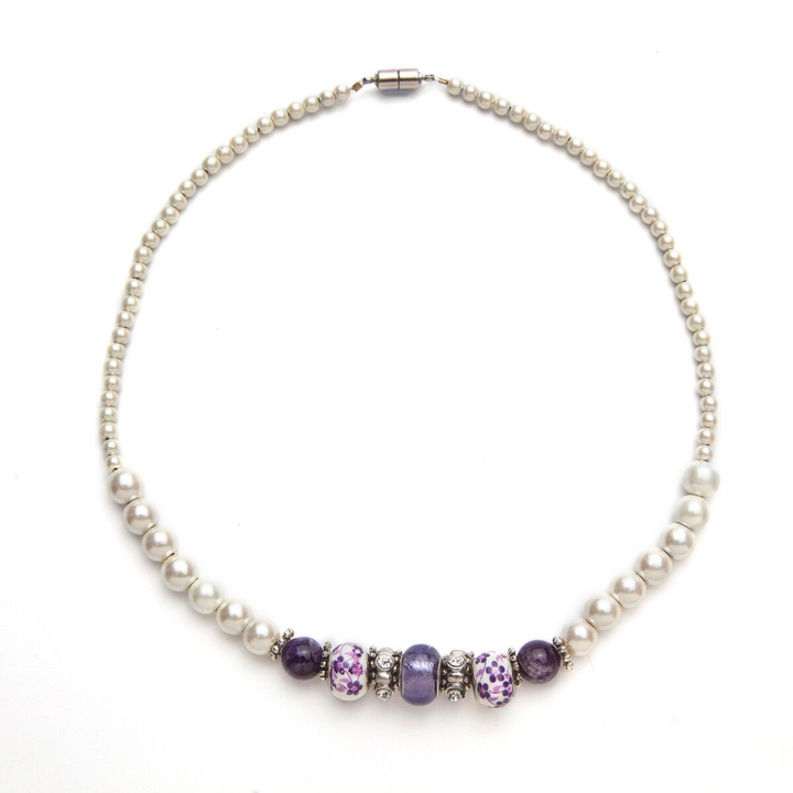 White Magnets, Amethyst, Porcelain and Crystal Beaded
