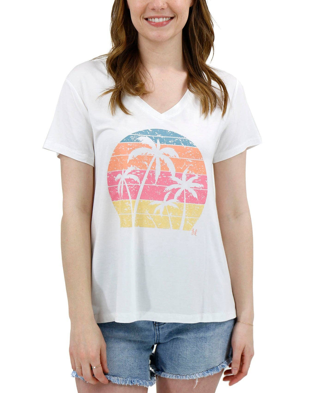 VIP Favorite V-Neck Graphic Tee - Palm Trees