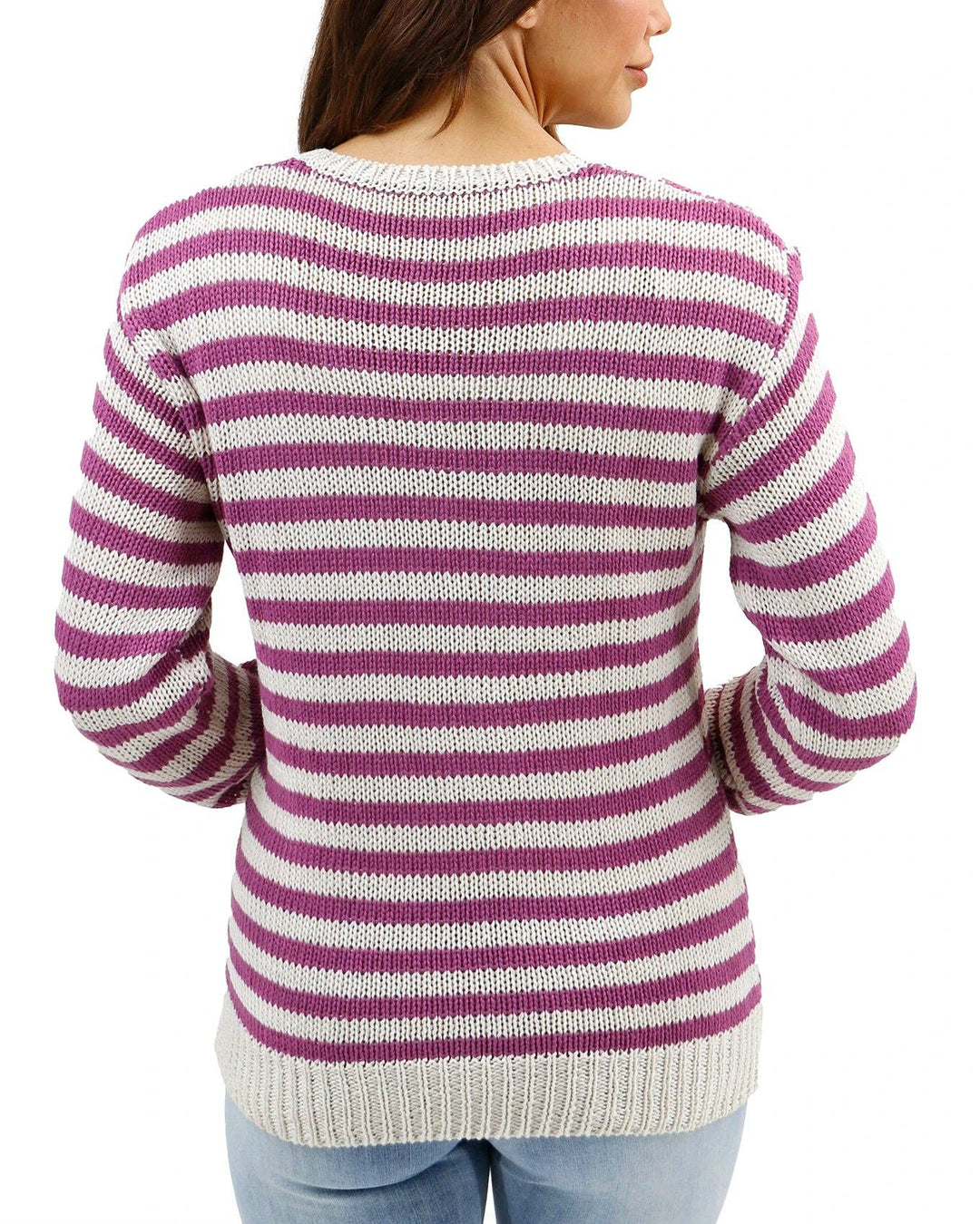 Striped V-Neck Sweater in Berry Stripe