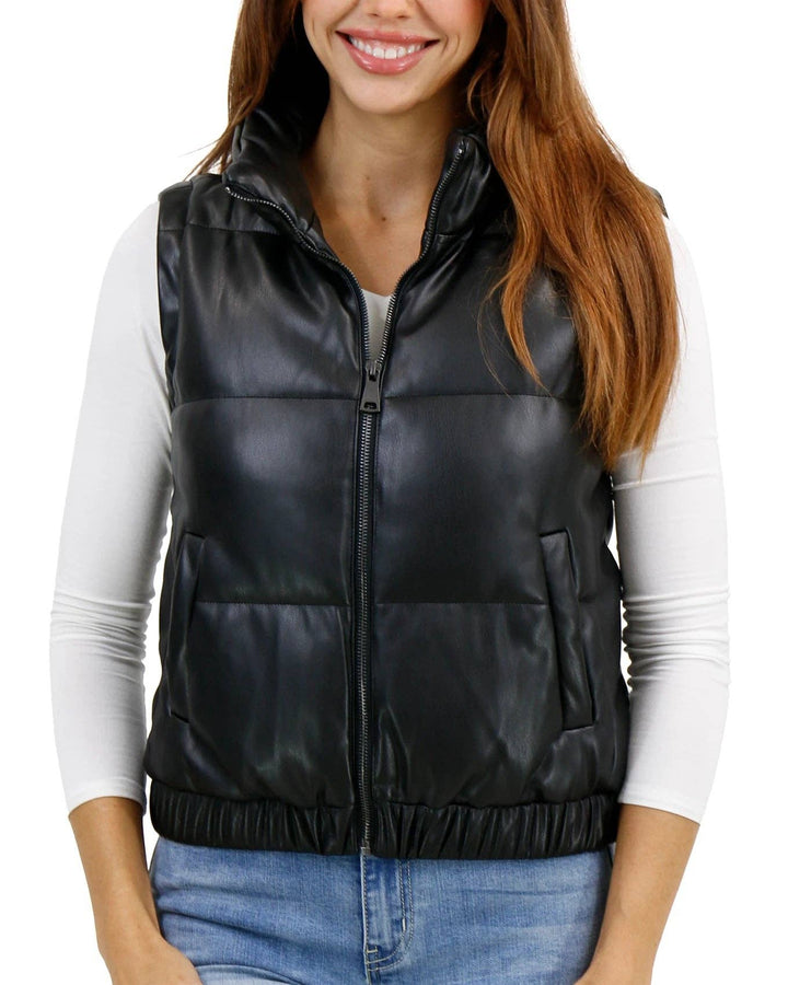 Grace and Lace Butter Faux Leather Puffer Jacket/Vest in Black