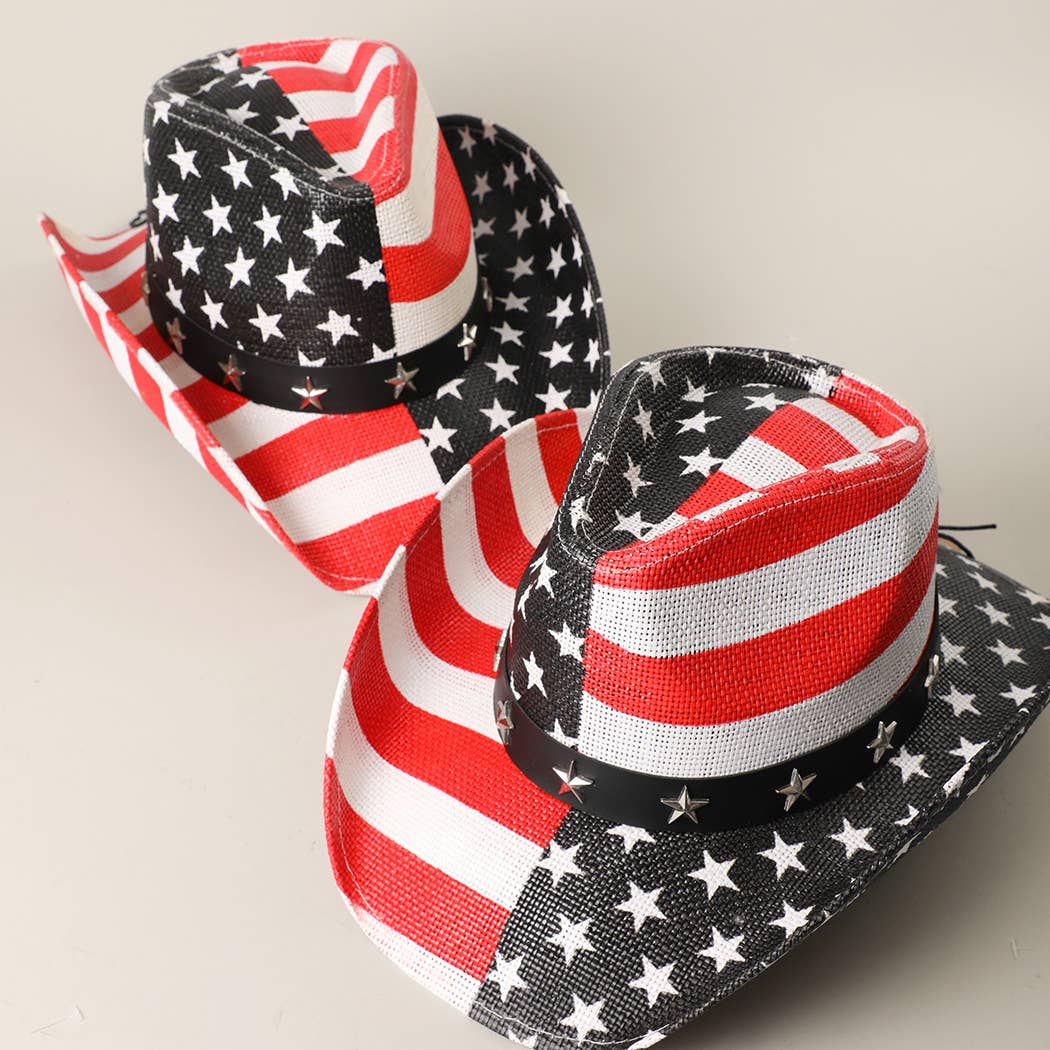 USA American Flag Straw Cowboy Hat