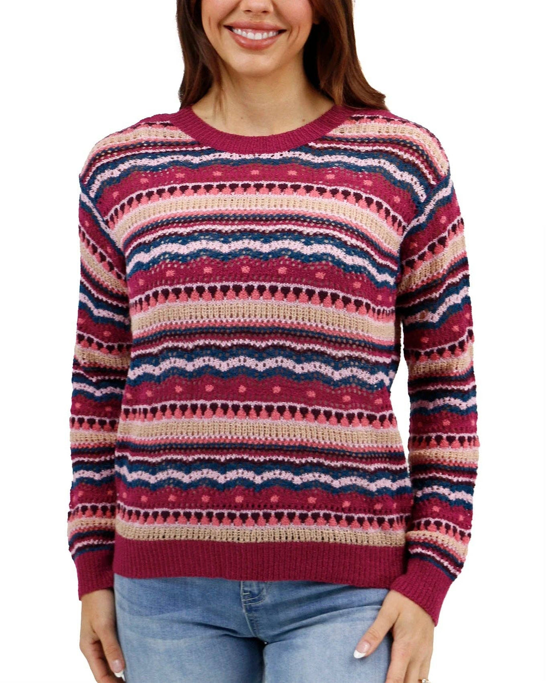 Pointelle Striped Sweater in Multi Jewel