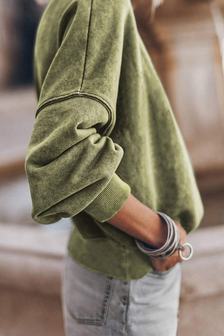 The Effortless Cozy Drop Shoulder Pullover - Green