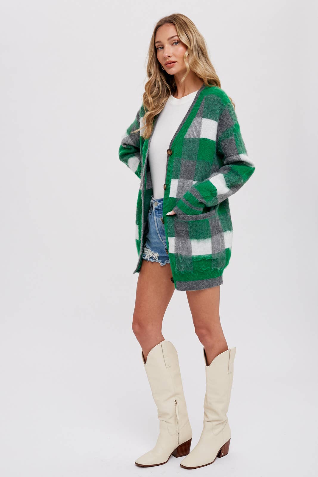 TARTAN PLAID CARDIGAN - Green