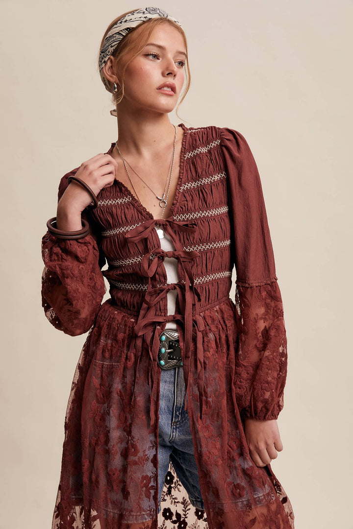 Prairie Romance Lace-Up Maxi Duster