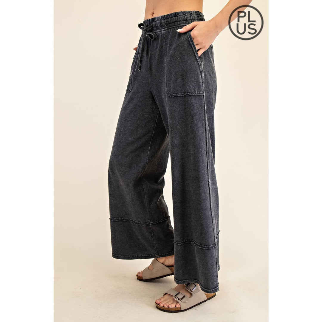 RAE MODE PLUS SIZE MINERAL WASHED WIDE LEG PANT - Dusty Blue