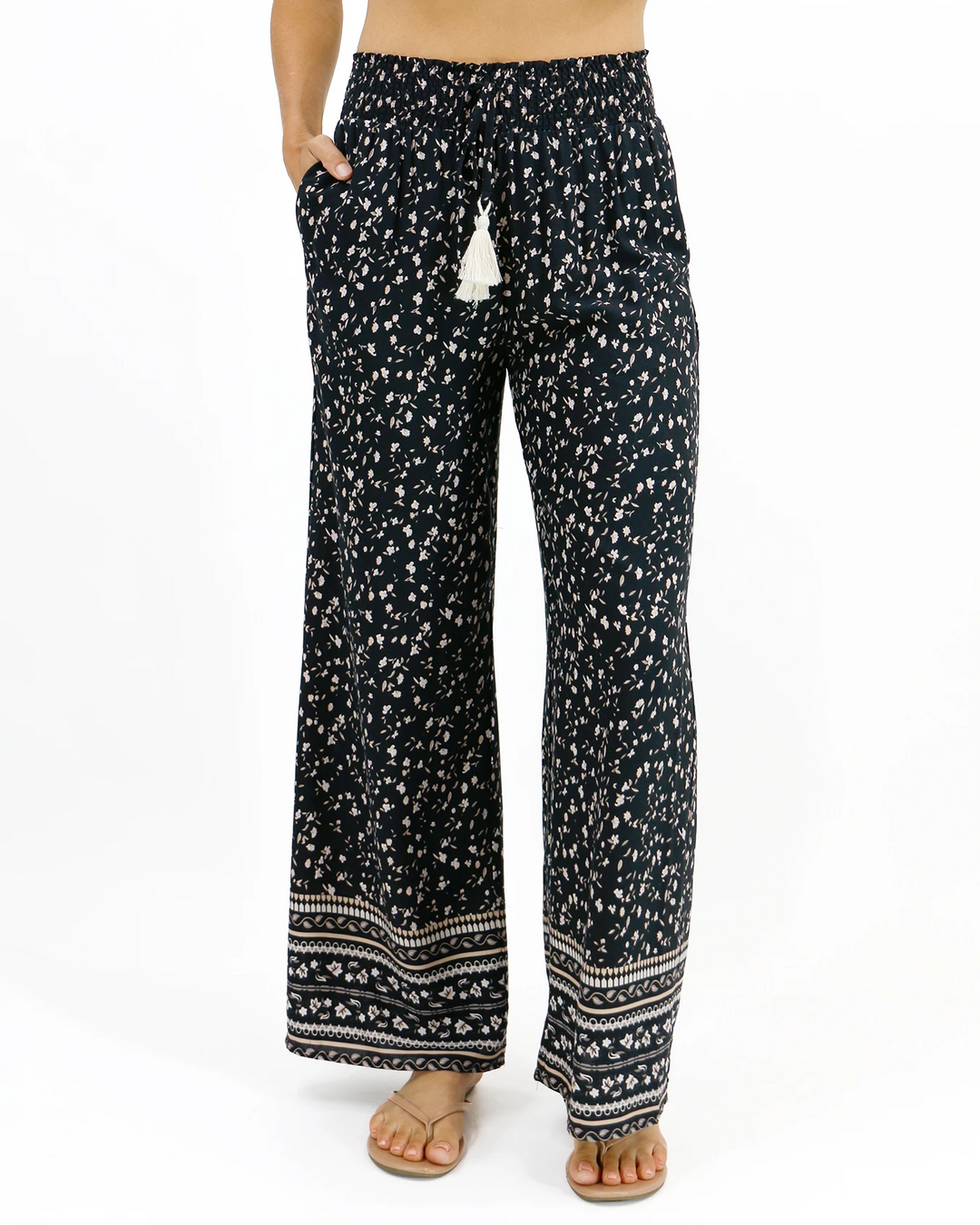 Grace and Lace Floral Print Wide Leg Pants in Black