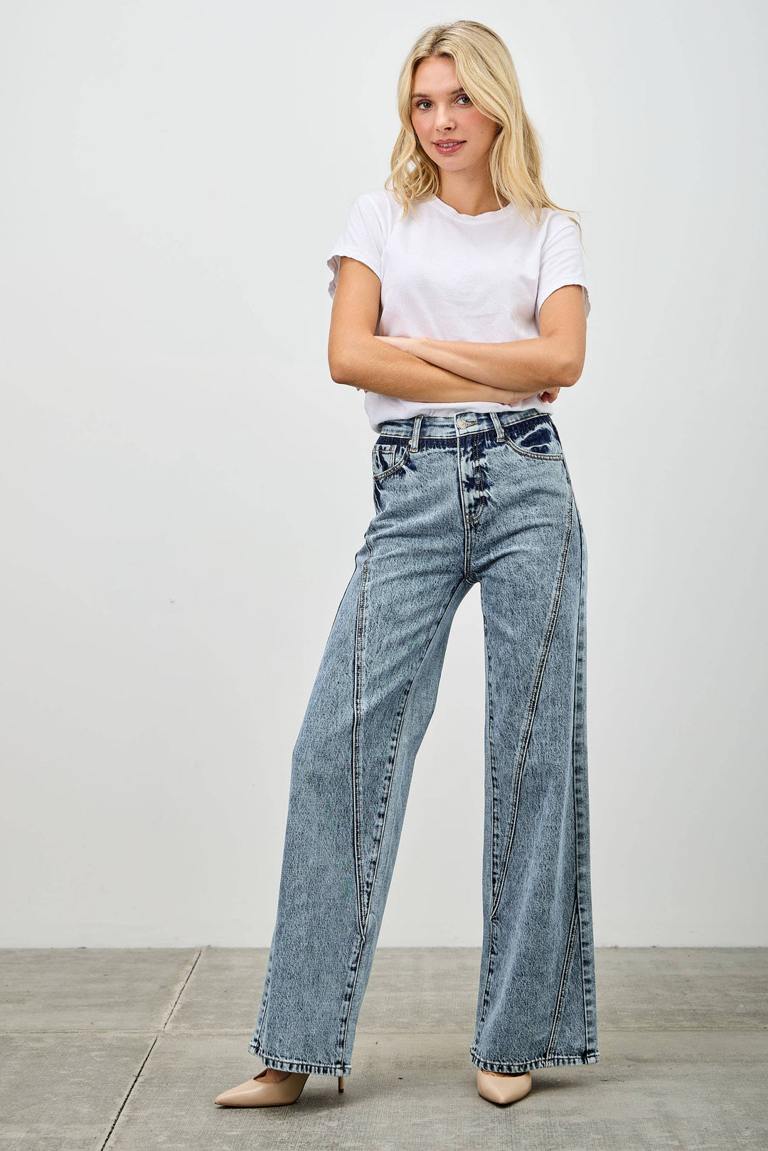 High Rise Relaxed Straight Jean with Seam Detail