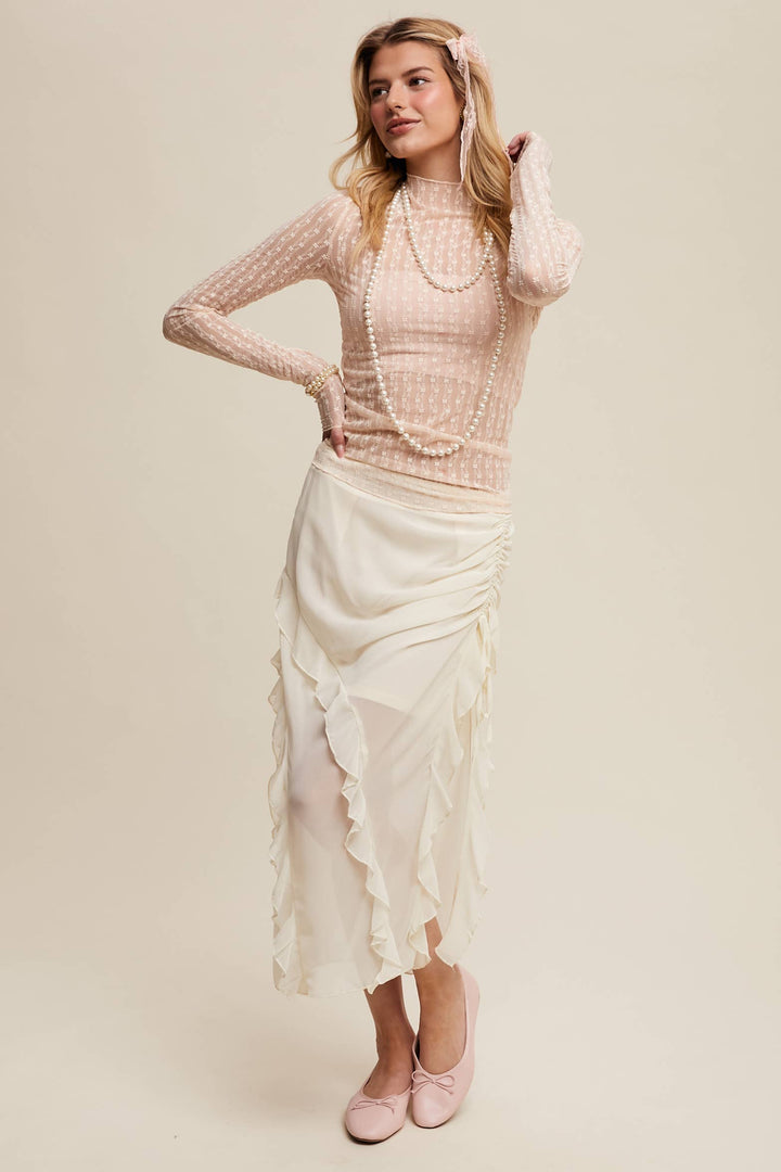 Semi Sheer Textured Lace Layering Top - Light Blush