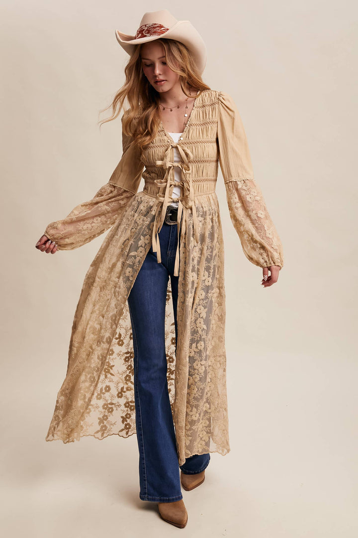 Prairie Romance Lace-Up Maxi Duster
